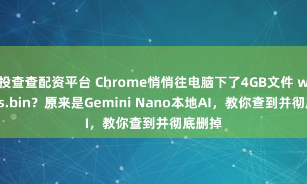 投查查配资平台 Chrome悄悄往电脑下了4GB文件 weights.bin？原来是Gemini Nano本地AI，教你查到并彻底删掉